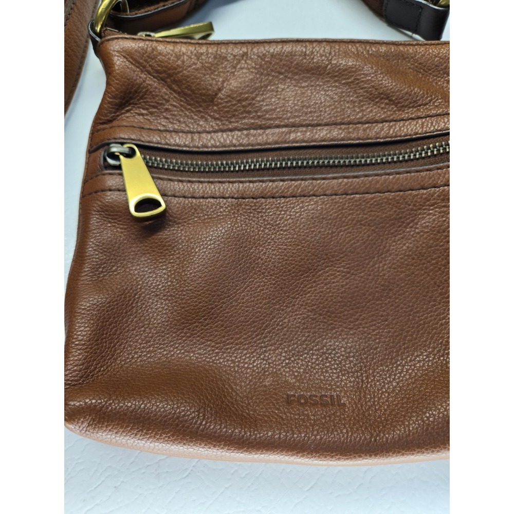 Small Brown Fossil Pebble Cow Hide Leather Crossbody Bag Purse SHB2049 Brass - Picture 2 of 11
